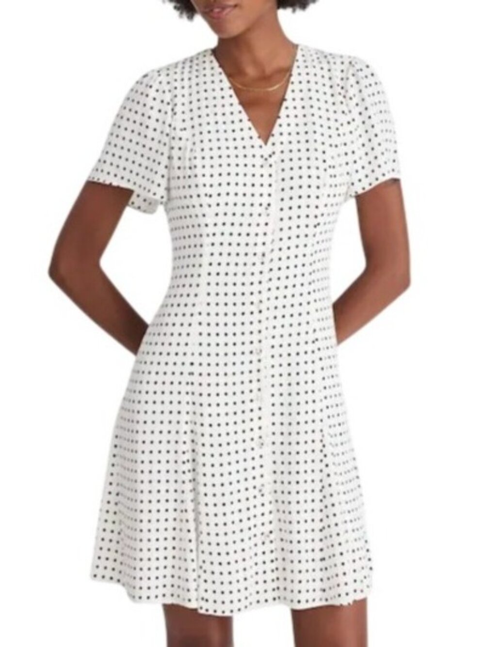 Madewell Button-Front Mini Dress~Size 2~Ivory/Black Dots Crepe Reg Fit NWD L6 30
